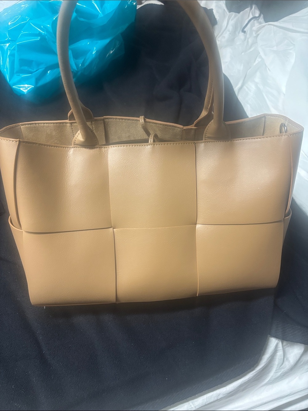 Weaved leather look bag all brand new tote about 14 inches